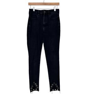 American Eagle Black Super Hi Rise Jeans Grommet Hem Sz 6